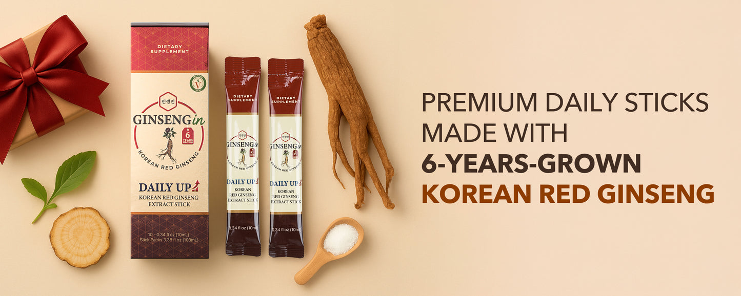 GINSENGin Premium Korean Red Ginseng Extract Sticks | Sugar-Free Energy & Focus | 6-Year Grown Panax Root | High Potency (10g x 10 Sticks)